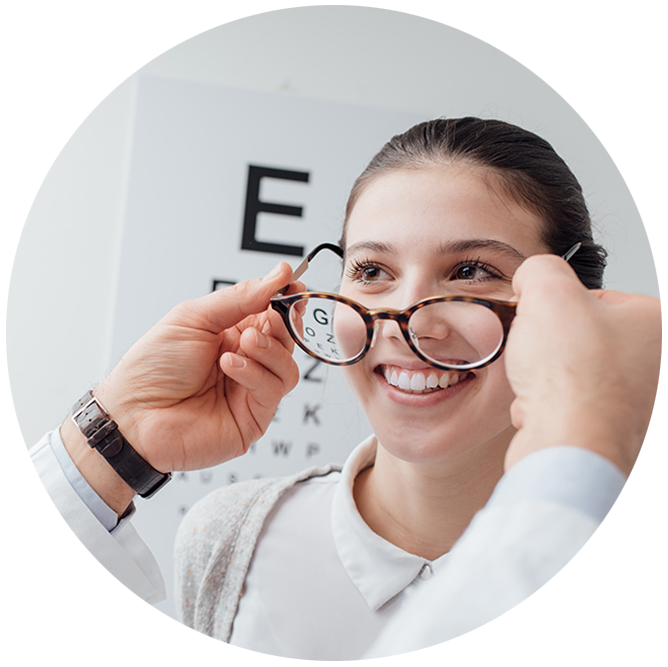 Examples Of Warm Skin woman trying on glasses it fit a warm skin tone