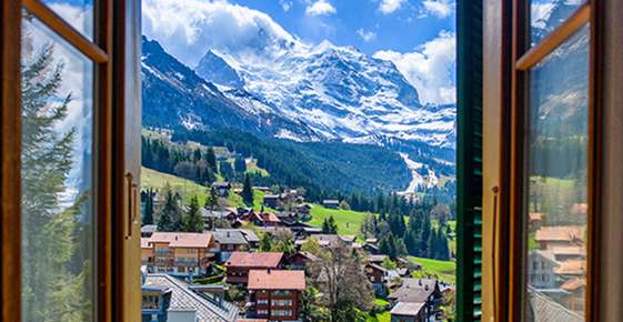 Open window of mountains 